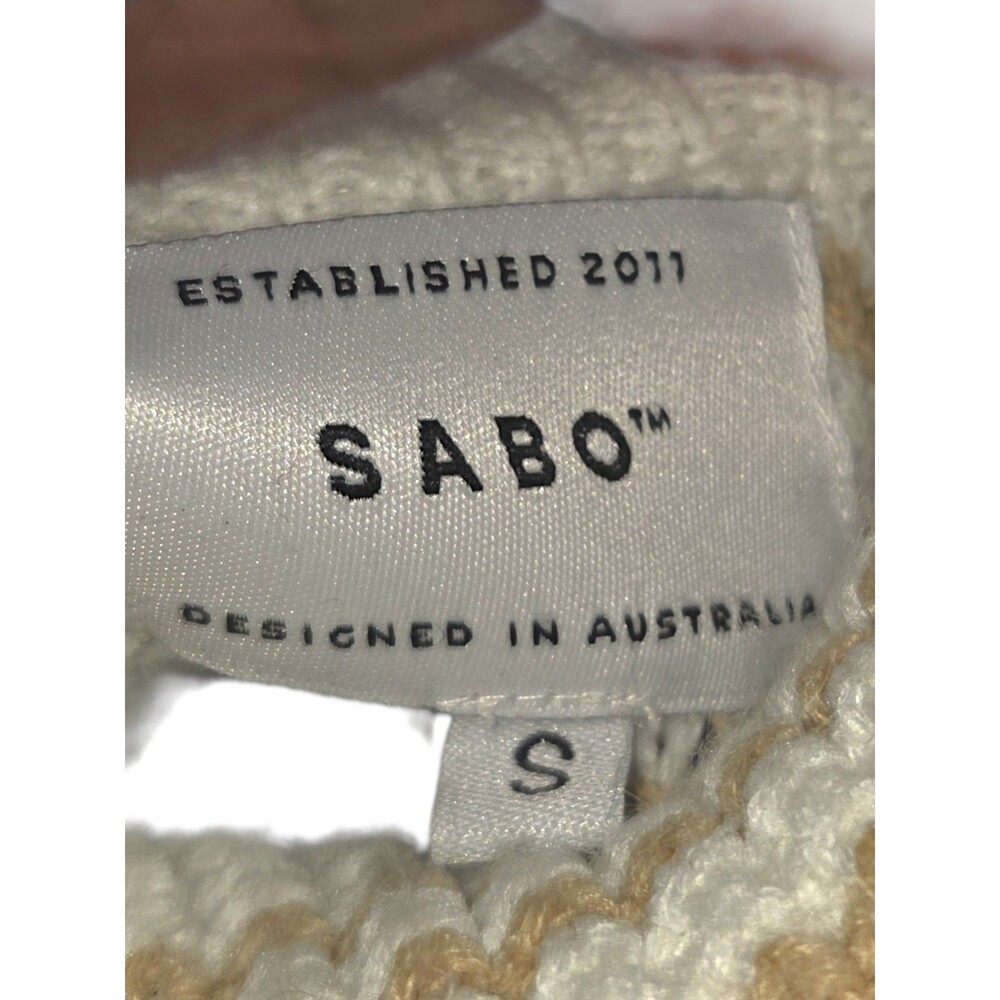 Sabo Beige Stripe Knit Two-Piece High Waisted Lounge Resort Vacation Short Set-S - Picture 7 of 8